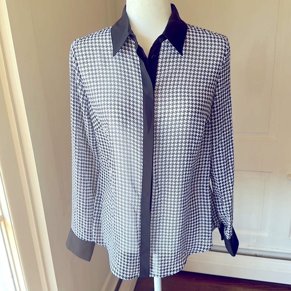 New York City Design Co. Houndstooth Sheer Blouse